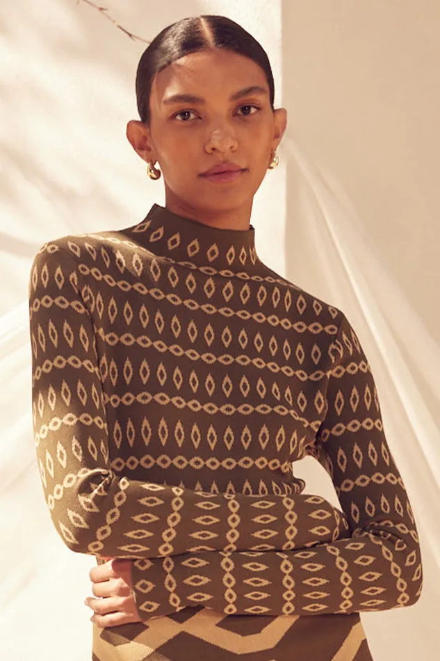 Misa Los Angeles River Top Olive Geo Stripe Women Knits