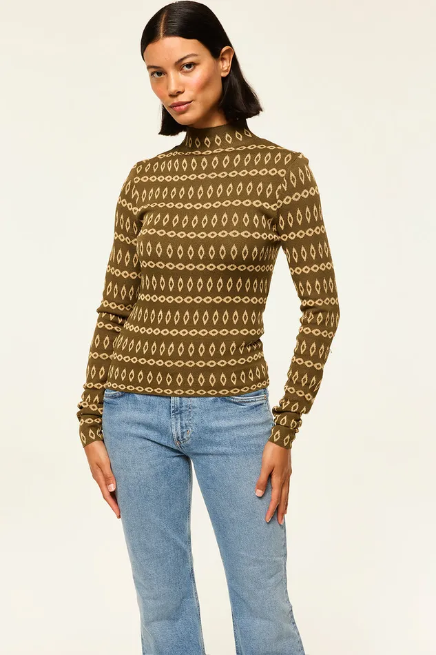 Misa Los Angeles River Top Olive Geo Stripe Women Knits