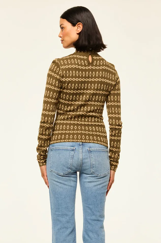 Misa Los Angeles River Top Olive Geo Stripe Women Knits