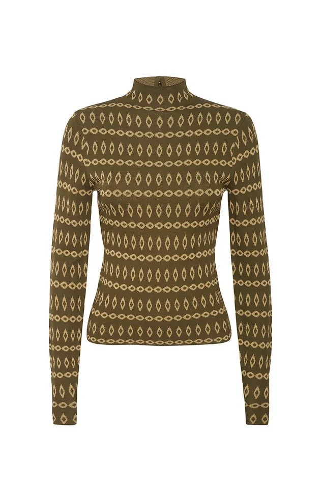Misa Los Angeles River Top Olive Geo Stripe Women Knits