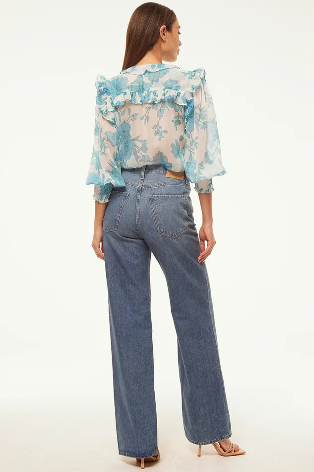 Misa Los Angeles Sacha Top Turquoise Flora Chiffon Women Matching Sets