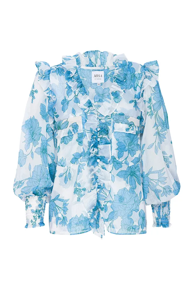 Misa Los Angeles Sacha Top Turquoise Flora Chiffon Women Matching Sets
