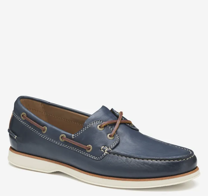 Monaco 2Eye Boat Shoe Navy Glove Leather SlipOns and Loafers Johnston and Murphy Men