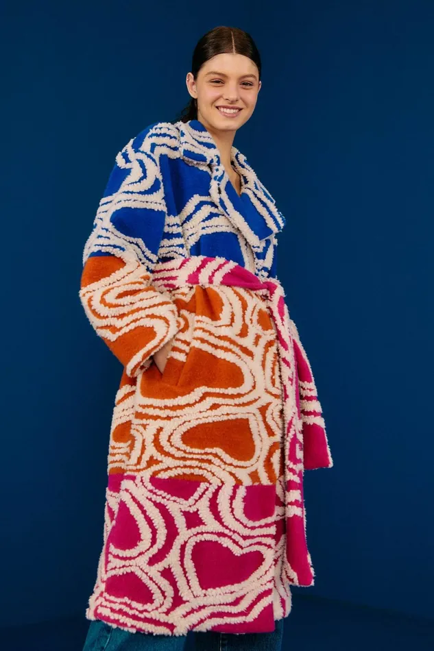 Multicolored Wild Hearts Fleece Coat Women Farm Rio Coats