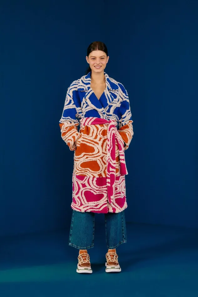 Multicolored Wild Hearts Fleece Coat Women Farm Rio Coats