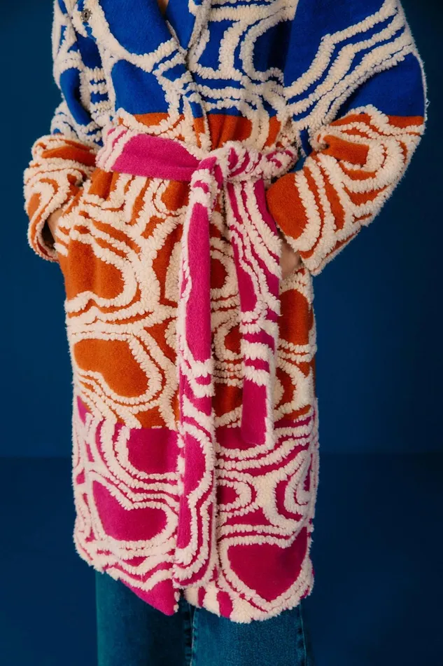 Multicolored Wild Hearts Fleece Coat Women Farm Rio Coats