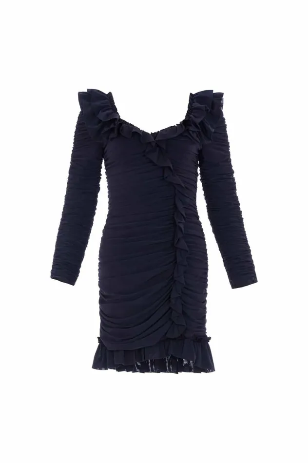 Needle and Thread Dresses Ebony Rouched Long Sleeve Micro Mini Dress Black 8211 Women