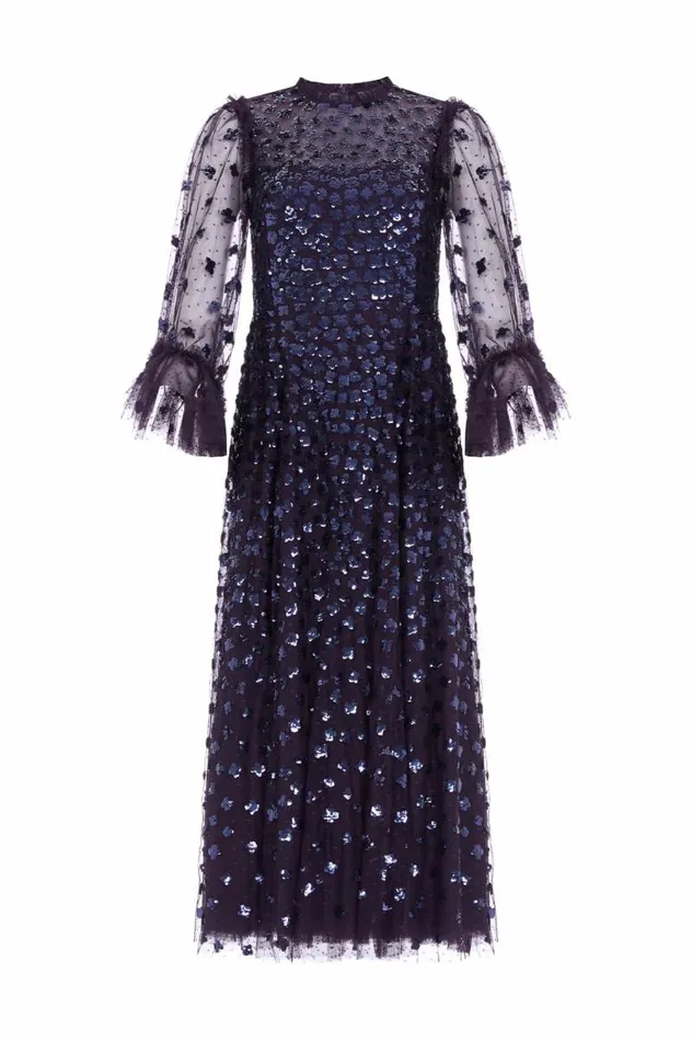 Needle and Thread Dresses Glisten Long Sleeve Ankle Gown Blue 8211 Women