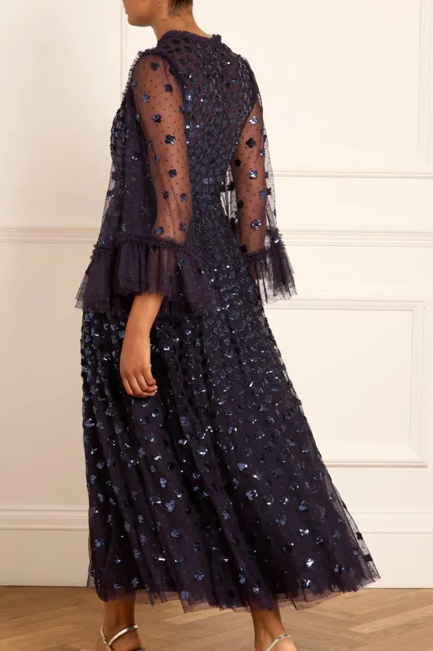 Needle and Thread Dresses Glisten Long Sleeve Ankle Gown Blue 8211 Women