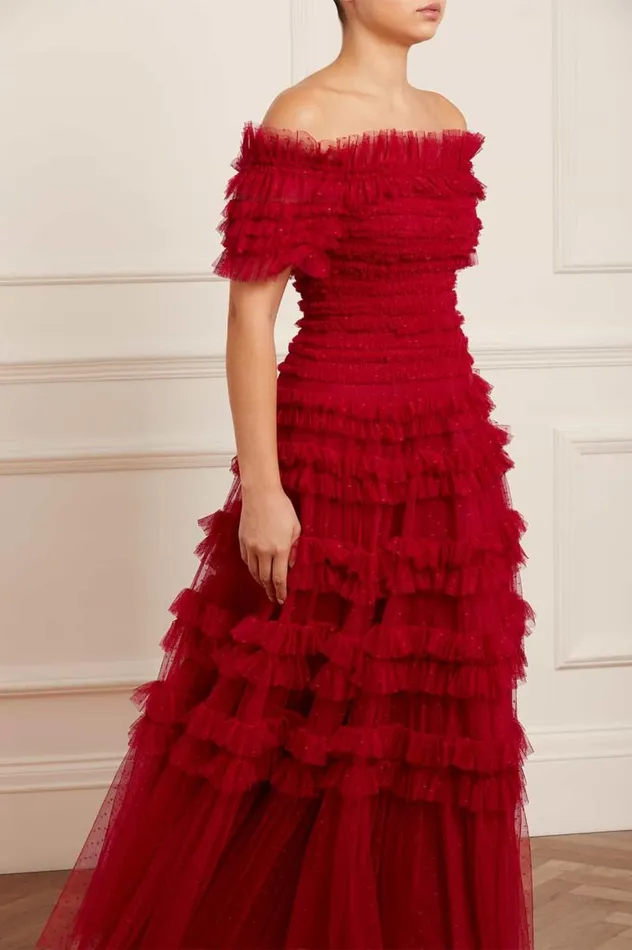 Needle and Thread Dresses Lisette Ruffle Off Shoulder Gown Red 8211 Women