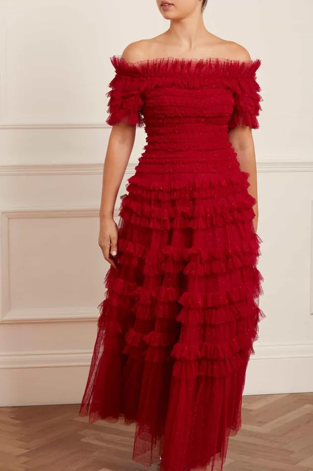 Needle and Thread Dresses Lisette Ruffle Off Shoulder Gown Red 8211 Women