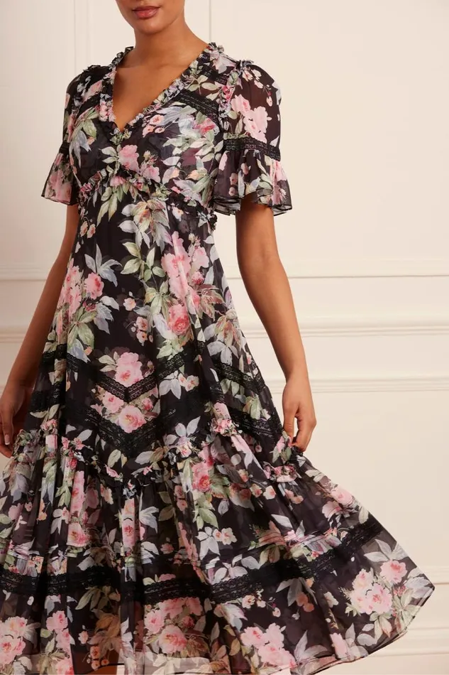 Needle and Thread Dresses Paradise Garden Sonata Georgette Ballerina Dress Black 8211 Women