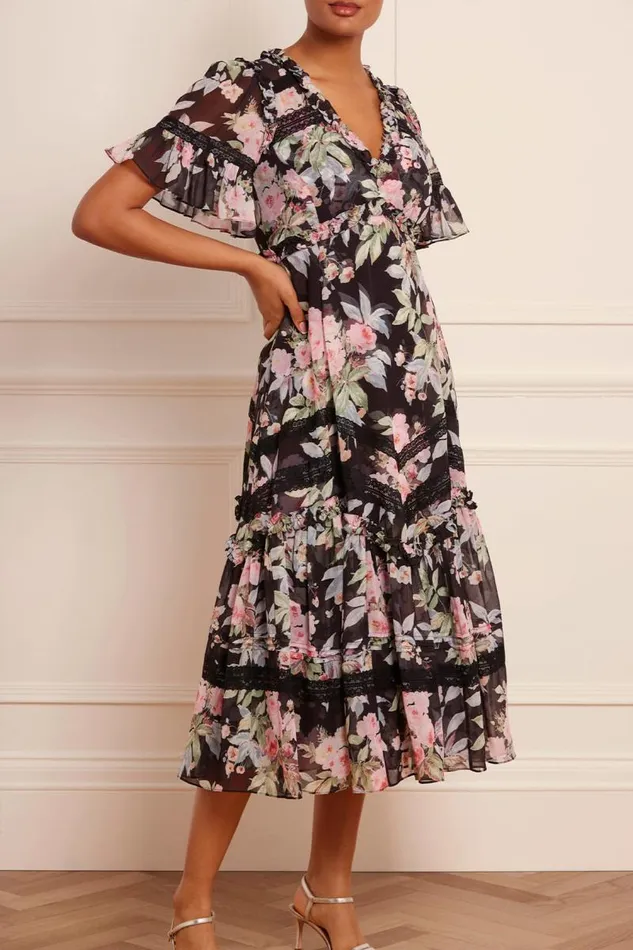 Needle and Thread Dresses Paradise Garden Sonata Georgette Ballerina Dress Black 8211 Women