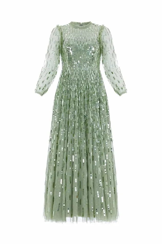 Needle and Thread Dresses Sequin Dash Long Sleeve Ankle Gown Green 8211 Women