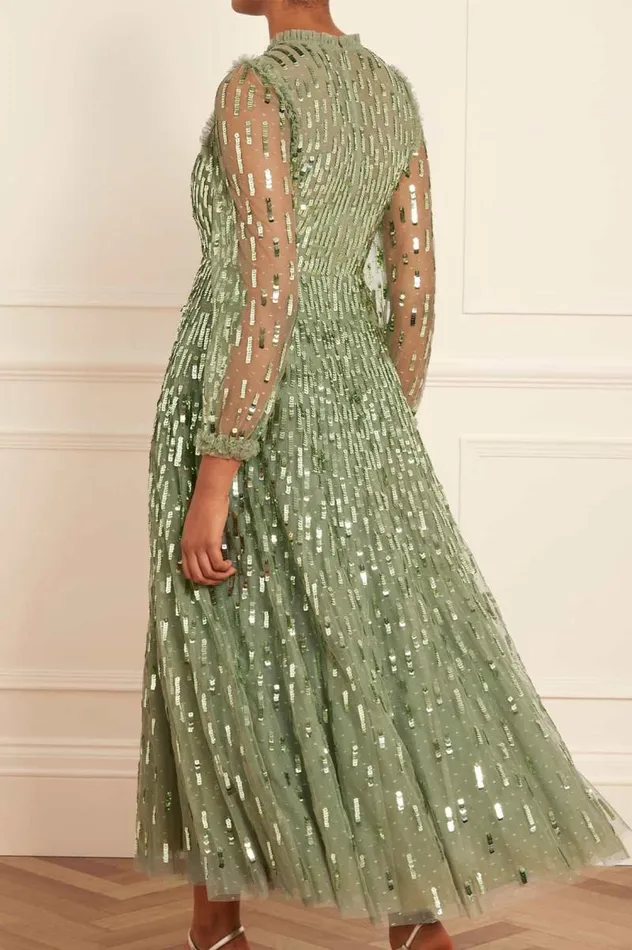 Needle and Thread Dresses Sequin Dash Long Sleeve Ankle Gown Green 8211 Women