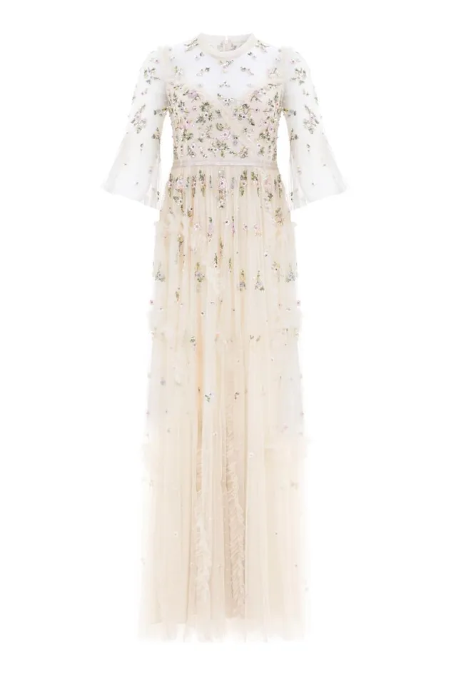 Needle and Thread Dresses Shimmer Ditsy Long Sleeve Gown Champagne 8211 Women