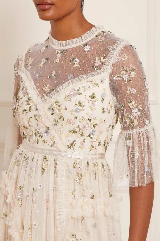 Needle and Thread Dresses Shimmer Ditsy Long Sleeve Gown Champagne 8211 Women