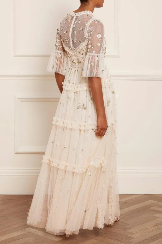 Needle and Thread Dresses Shimmer Ditsy Long Sleeve Gown Champagne 8211 Women