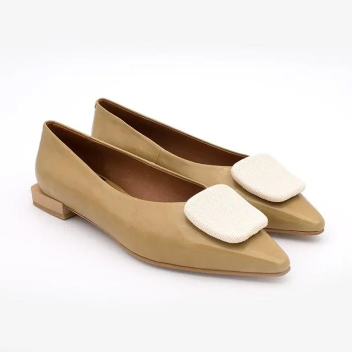 ngel Alarcn Flat Shoes Woman THELMA 8211 Shinny Leather Flats With Raffia Ornament
