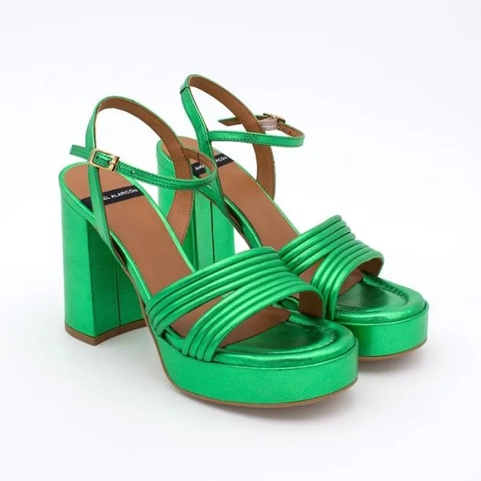ngel Alarcn Metallized Shoes Woman AMBER 8211 Strap Metallized Leather Sandals With Block High Heel and Platform