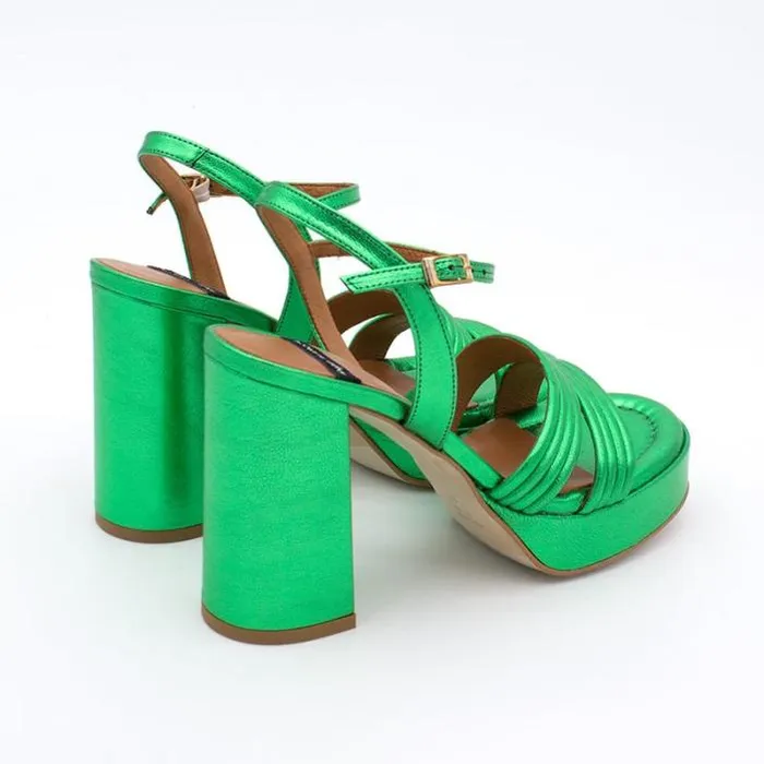 ngel Alarcn Metallized Shoes Woman AMBER 8211 Strap Metallized Leather Sandals With Block High Heel and Platform
