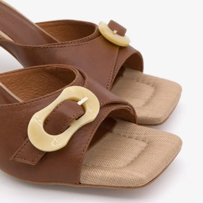 ngel Alarcn Mules Woman JELKE 8211 Leather Mule With Raffia Sole And Tortoiseshell Buckle