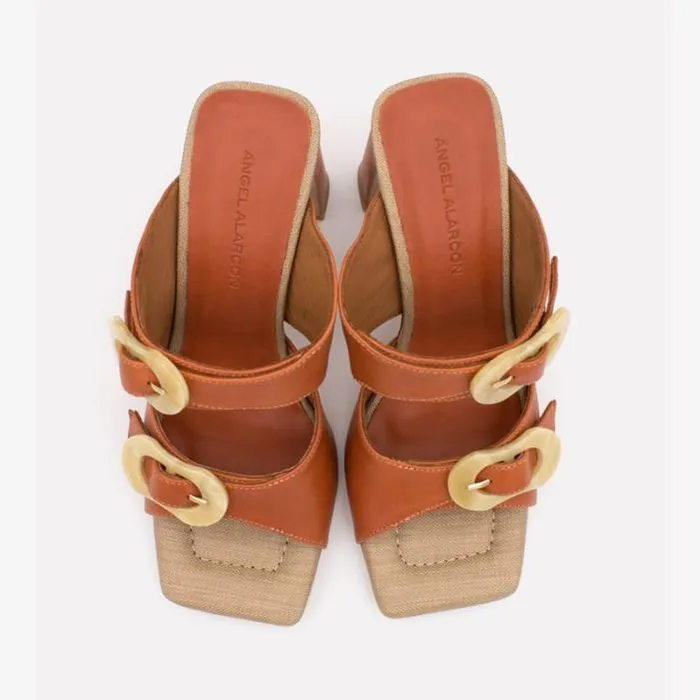 ngel Alarcn Mules Woman PALKE 8211 Leather Sandal With Beige Carey Buckles And High Heels
