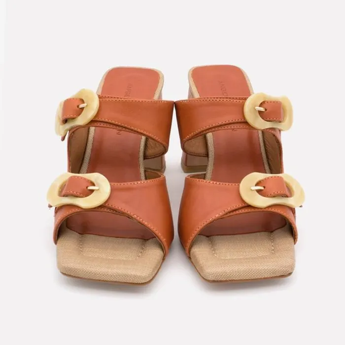 ngel Alarcn Mules Woman PALKE 8211 Leather Sandal With Beige Carey Buckles And High Heels