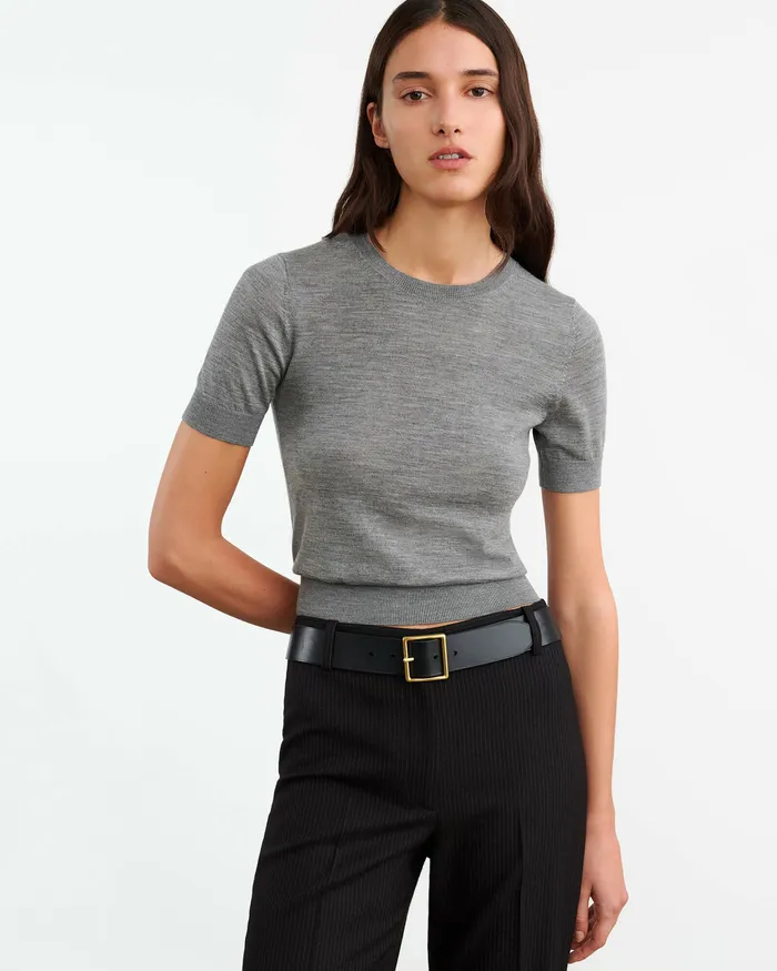 Nili Lotan LEILANI KNIT TEE Medium Grey Melange Women Knits and Sweaters