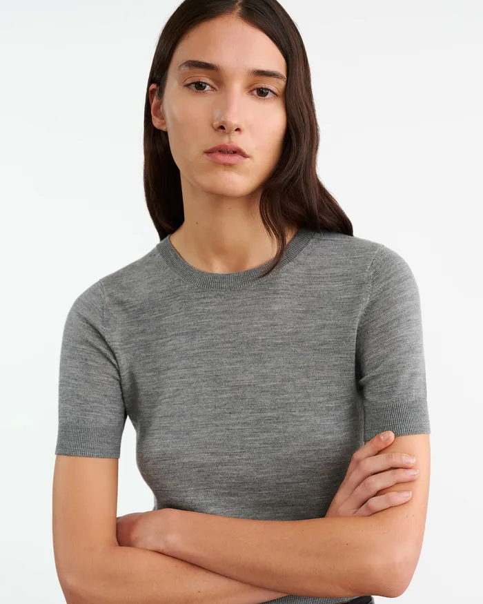 Nili Lotan LEILANI KNIT TEE Medium Grey Melange Women Knits and Sweaters