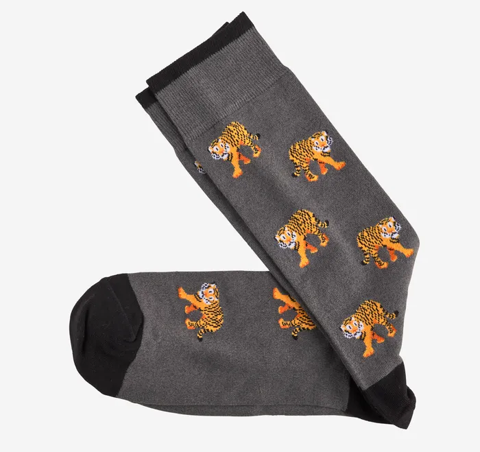 Novelty Socks Light Gray Tiger Men Socks Johnston and Murphy