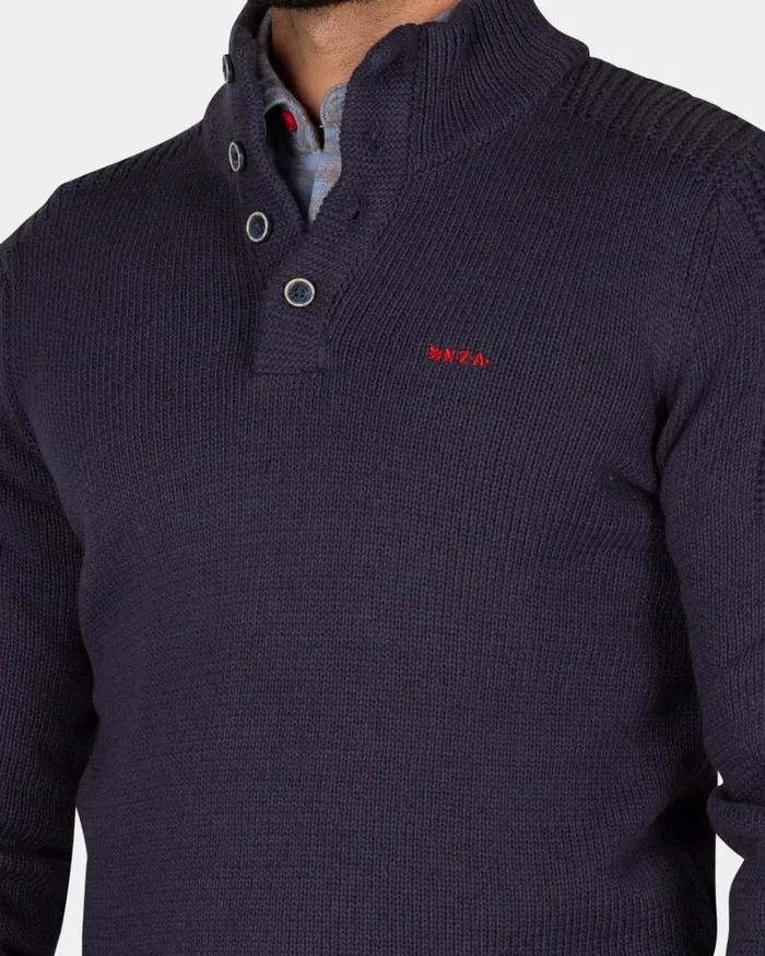 NZA New Zealand Auckland Knitwear Dark Blue Knitted Cotton Sweater With Buttons 8211 Winter Navy 8211 Men NZA New Zealand Auckland Knitwear Dark Blue Knitted Cotton Sweater With Buttons 8211 Winter Navy 8211 Men