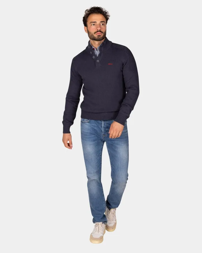 NZA New Zealand Auckland Knitwear Dark Blue Knitted Cotton Sweater With Buttons 8211 Winter Navy 8211 Men NZA New Zealand Auckland Knitwear Dark Blue Knitted Cotton Sweater With Buttons 8211 Winter Navy 8211 Men