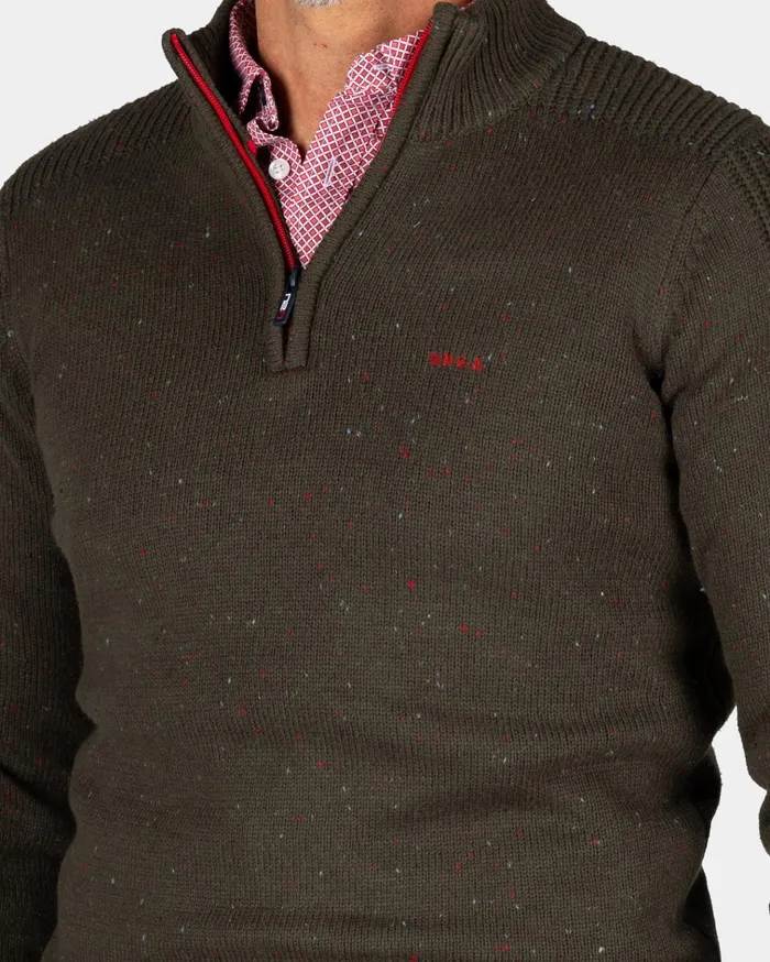 NZA New Zealand Auckland Knitwear Dark Green Pullover With HalfZip 8211 Gravel Green 8211 Men