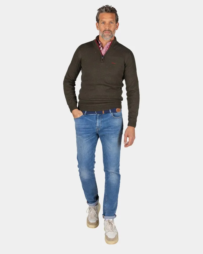 NZA New Zealand Auckland Knitwear Dark Green Pullover With HalfZip 8211 Gravel Green 8211 Men