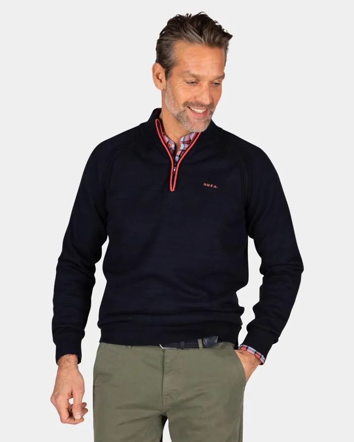 NZA New Zealand Auckland Knitwear Navy Cotton HalfZip Pullover 8211 Midnight Navy 8211 Men