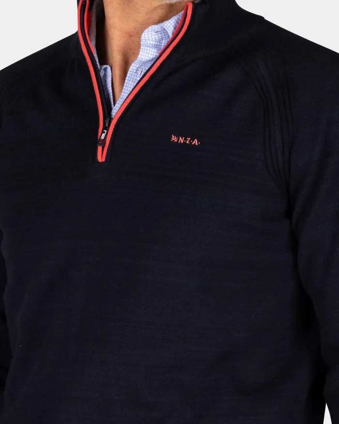 NZA New Zealand Auckland Knitwear Navy Cotton HalfZip Pullover 8211 Midnight Navy 8211 Men