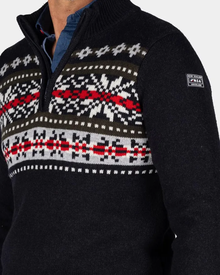 NZA New Zealand Auckland Knitwear Navy Pullover With Knitted Print 8211 Winter Navy 8211 Men NZA New Zealand Auckland Knitwear Navy Pullover With Knitted Print 8211 Winter Navy 8211 Men