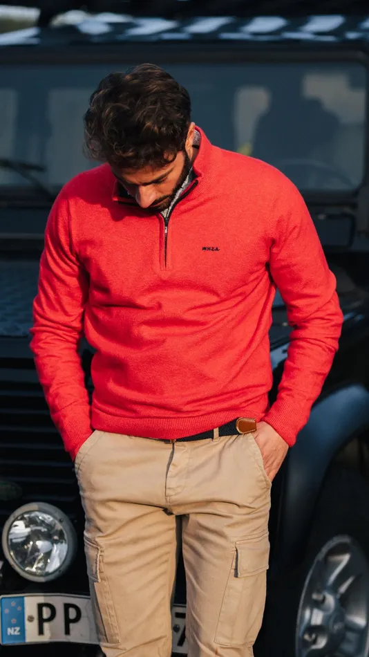NZA New Zealand Auckland Knitwear Red Pullover With Elastane 8211 Reef Red 8211 Men NZA New Zealand Auckland Knitwear Red Pullover With Elastane 8211 Reef Red 8211 Men