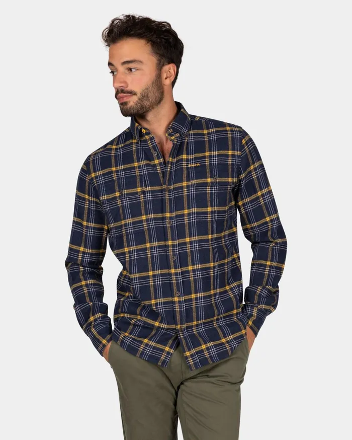 NZA New Zealand Auckland Shirts Blue And Yellow Checkered Flannel Shirt 8211 Tin Blue 8211 Men NZA New Zealand Auckland Shirts Blue And Yellow Checkered Flannel Shirt 8211 Tin Blue 8211 Men