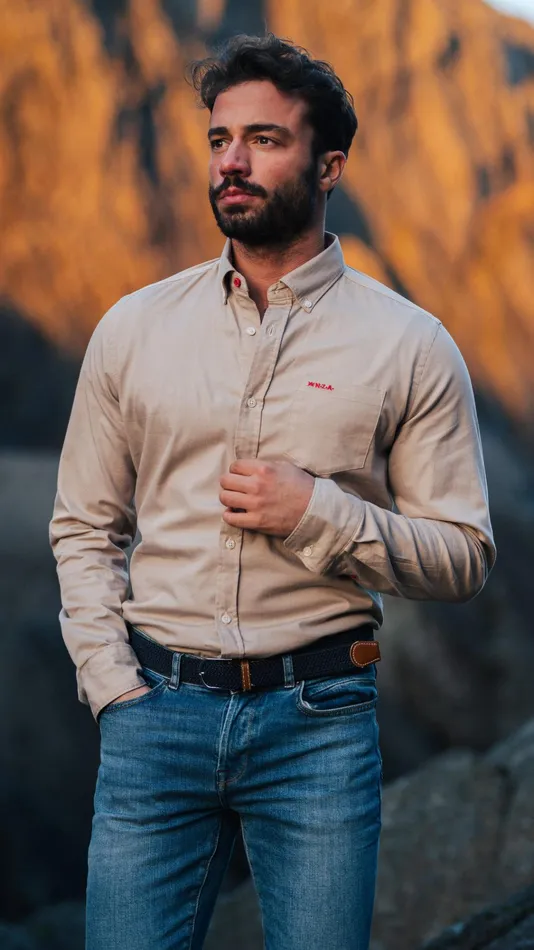 NZA New Zealand Auckland Shirts Brown Stretch Cotton Shirt 8211 Shimmering Sand 8211 Men NZA New Zealand Auckland Shirts Brown Stretch Cotton Shirt 8211 Shimmering Sand 8211 Men