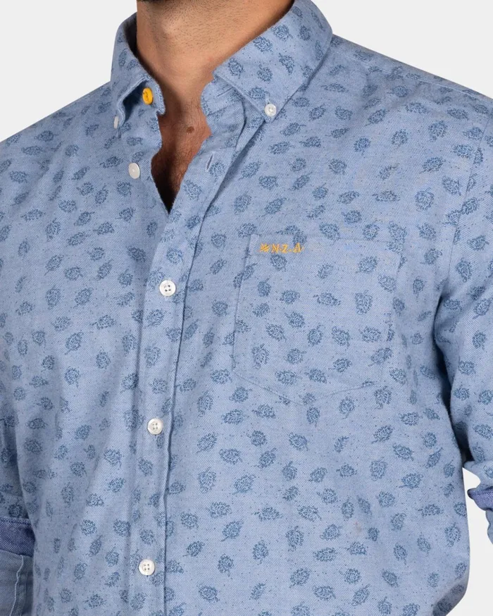 NZA New Zealand Auckland Shirts Light Blue Flannel Shirt With Leaf Print 8211 Lightblue 8211 Men