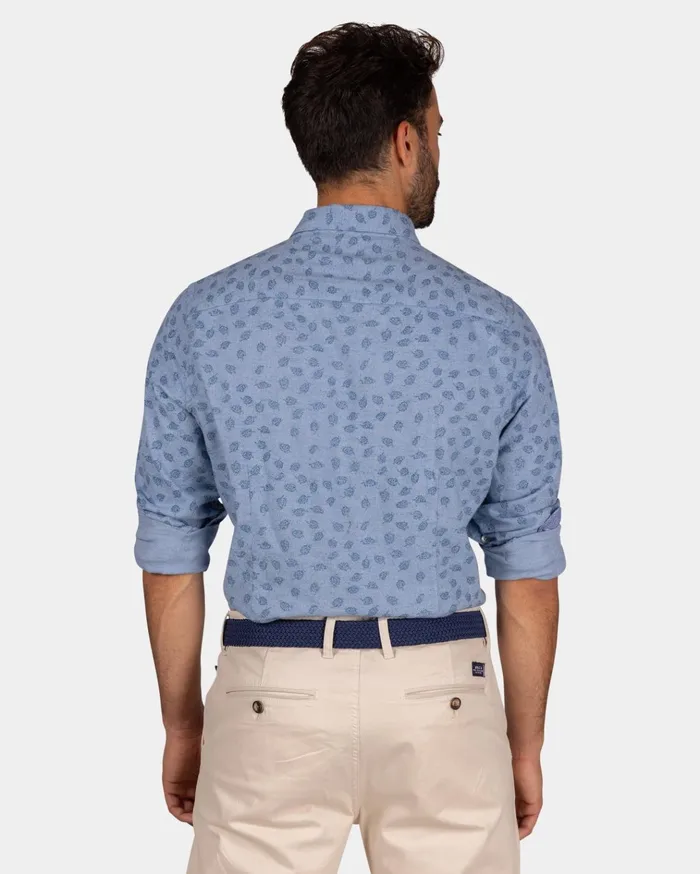 NZA New Zealand Auckland Shirts Light Blue Flannel Shirt With Leaf Print 8211 Lightblue 8211 Men