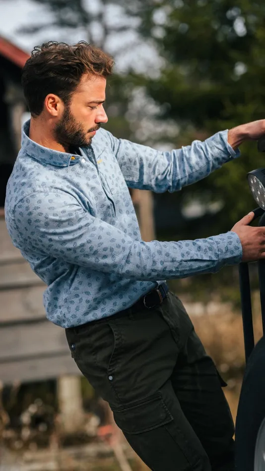 NZA New Zealand Auckland Shirts Light Blue Flannel Shirt With Leaf Print 8211 Lightblue 8211 Men