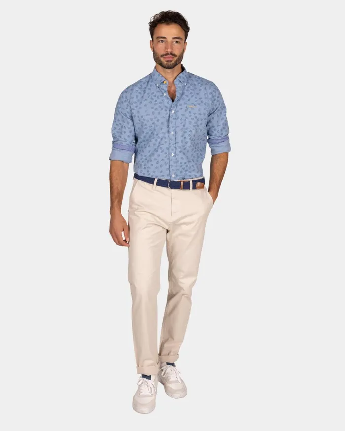 NZA New Zealand Auckland Shirts Light Blue Flannel Shirt With Leaf Print 8211 Lightblue 8211 Men