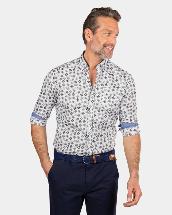 NZA New Zealand Auckland Shirts White And Green Printed Shirt 8211 Ecru 8211 Men