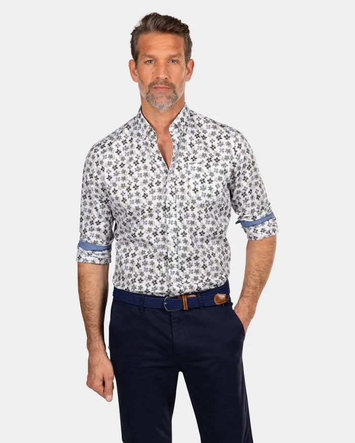 NZA New Zealand Auckland Shirts White And Green Printed Shirt 8211 Ecru 8211 Men