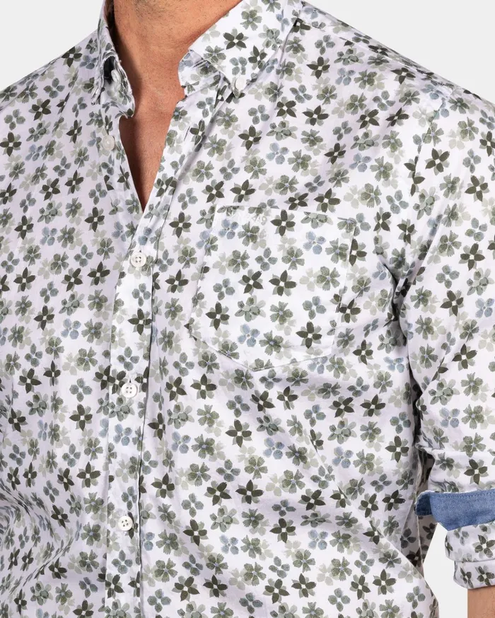 NZA New Zealand Auckland Shirts White And Green Printed Shirt 8211 Ecru 8211 Men
