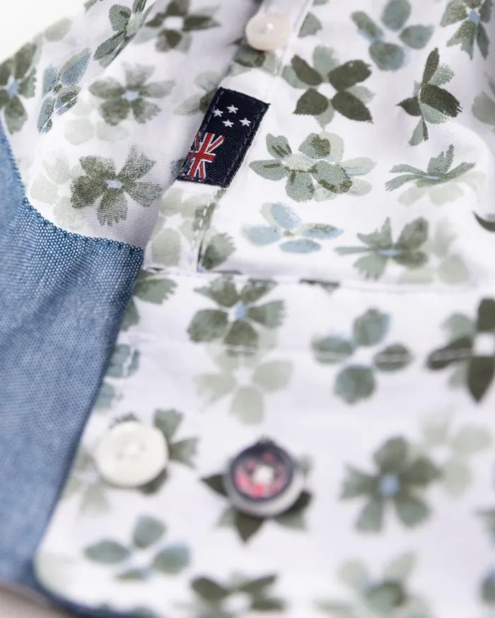 NZA New Zealand Auckland Shirts White And Green Printed Shirt 8211 Ecru 8211 Men