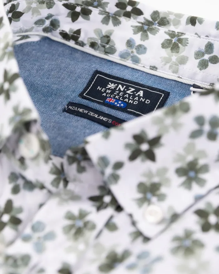 NZA New Zealand Auckland Shirts White And Green Printed Shirt 8211 Ecru 8211 Men